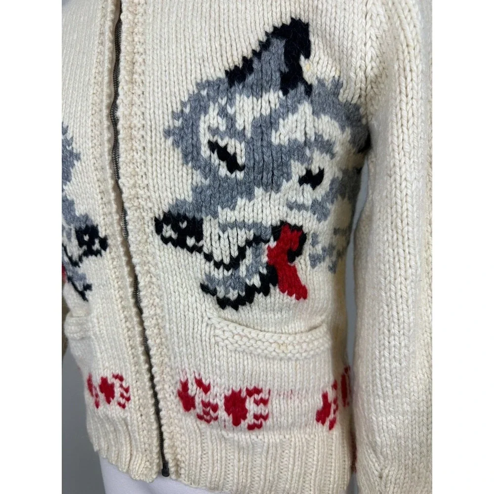 RARE Vintage 1950s Wolf Mary Maxim Cowichan Sweater Wool 100% Large - Picture 3 of 16
